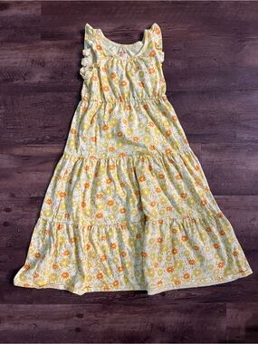Cat & Jack Yellow Floral Ruffle-Strap Tiered Dress